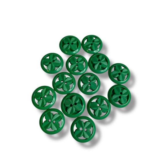 Lot of 14 Green Midcentury Buttons Acrylic Clover Design .9" (23mm) - Picture 1 of 5